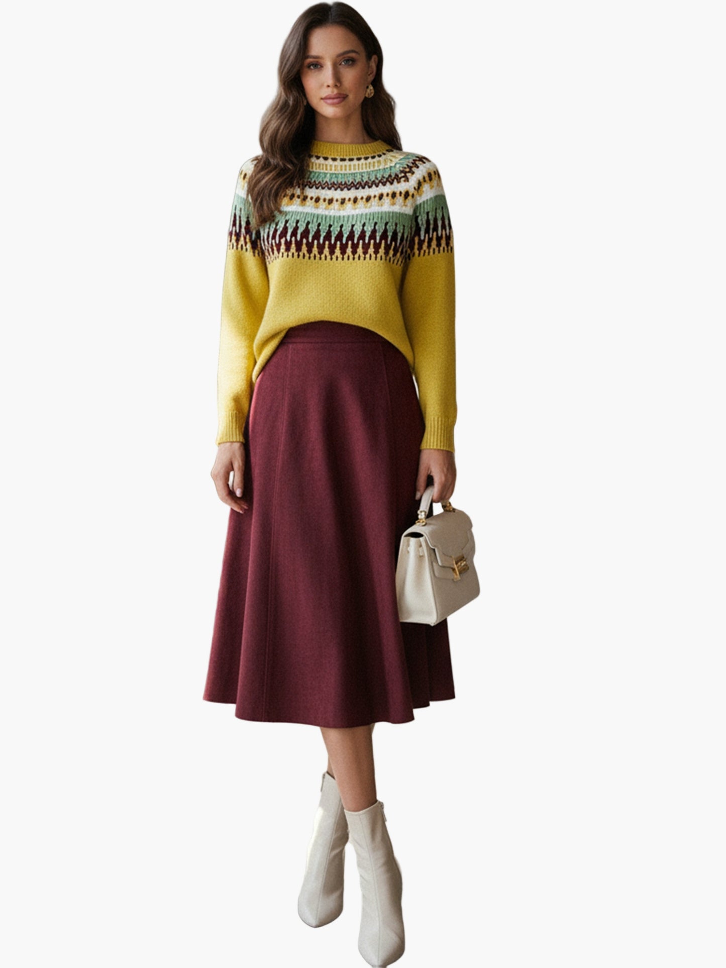 Jersey Mujer Estilo Nórdico Chic Mangas Largas Motivo Geométrico para Otoño y Primavera