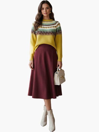 Jersey Mujer Estilo Nórdico Chic Mangas Largas Motivo Geométrico para Otoño y Primavera