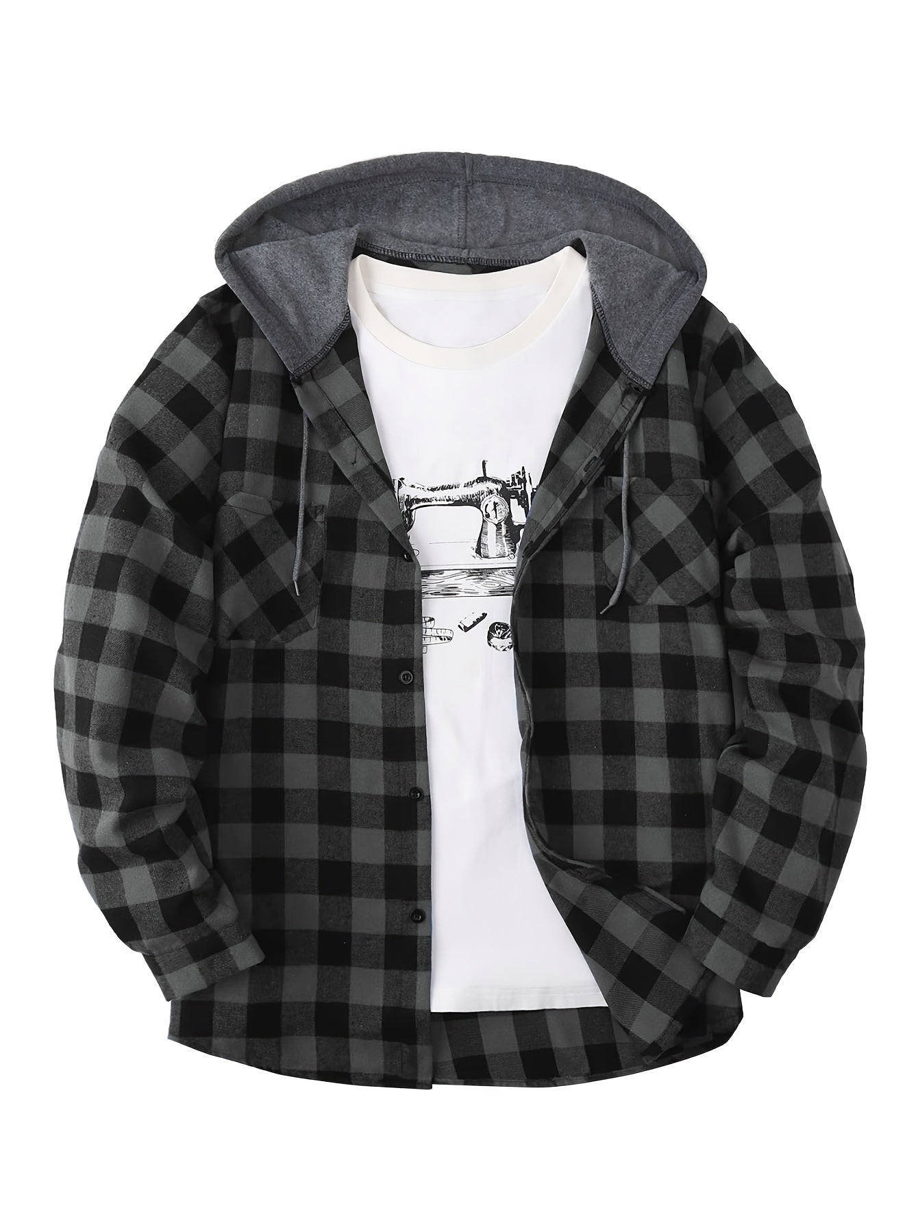 Chemise à carreaux homme à capuche amovible motif bûcheron