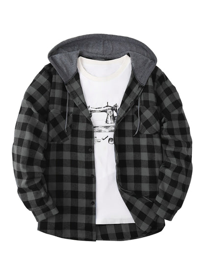 Chemise à carreaux homme à capuche amovible motif bûcheron