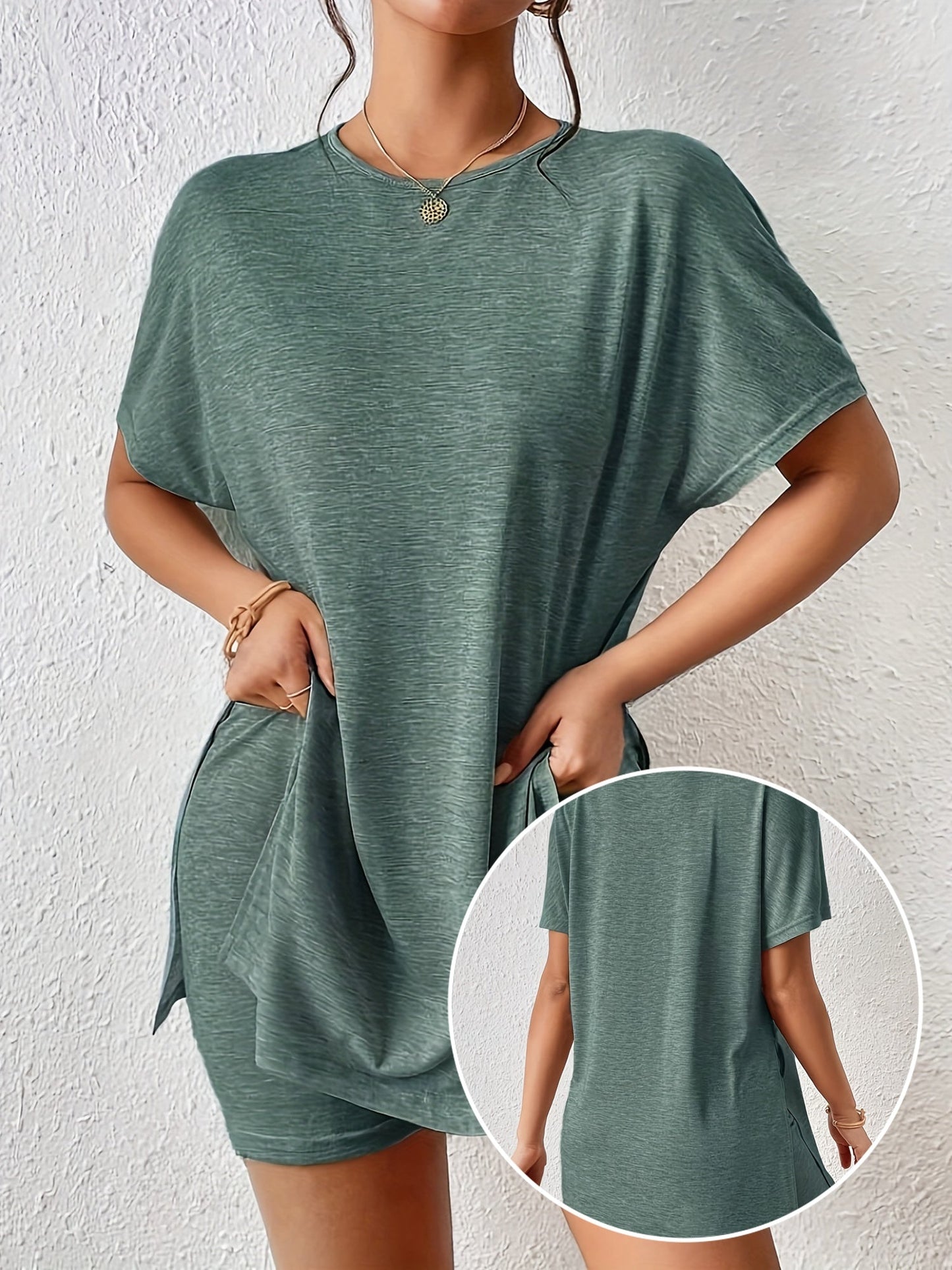 Ensemble décontracté femme short et t-shirt manches courtes style élégant, usage quotidien ou détente