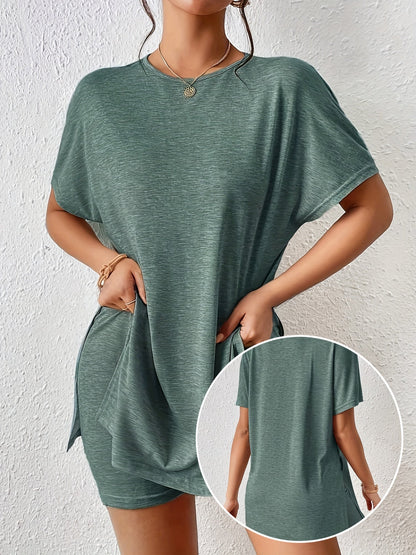 Ensemble décontracté femme short et t-shirt manches courtes style élégant, usage quotidien ou détente
