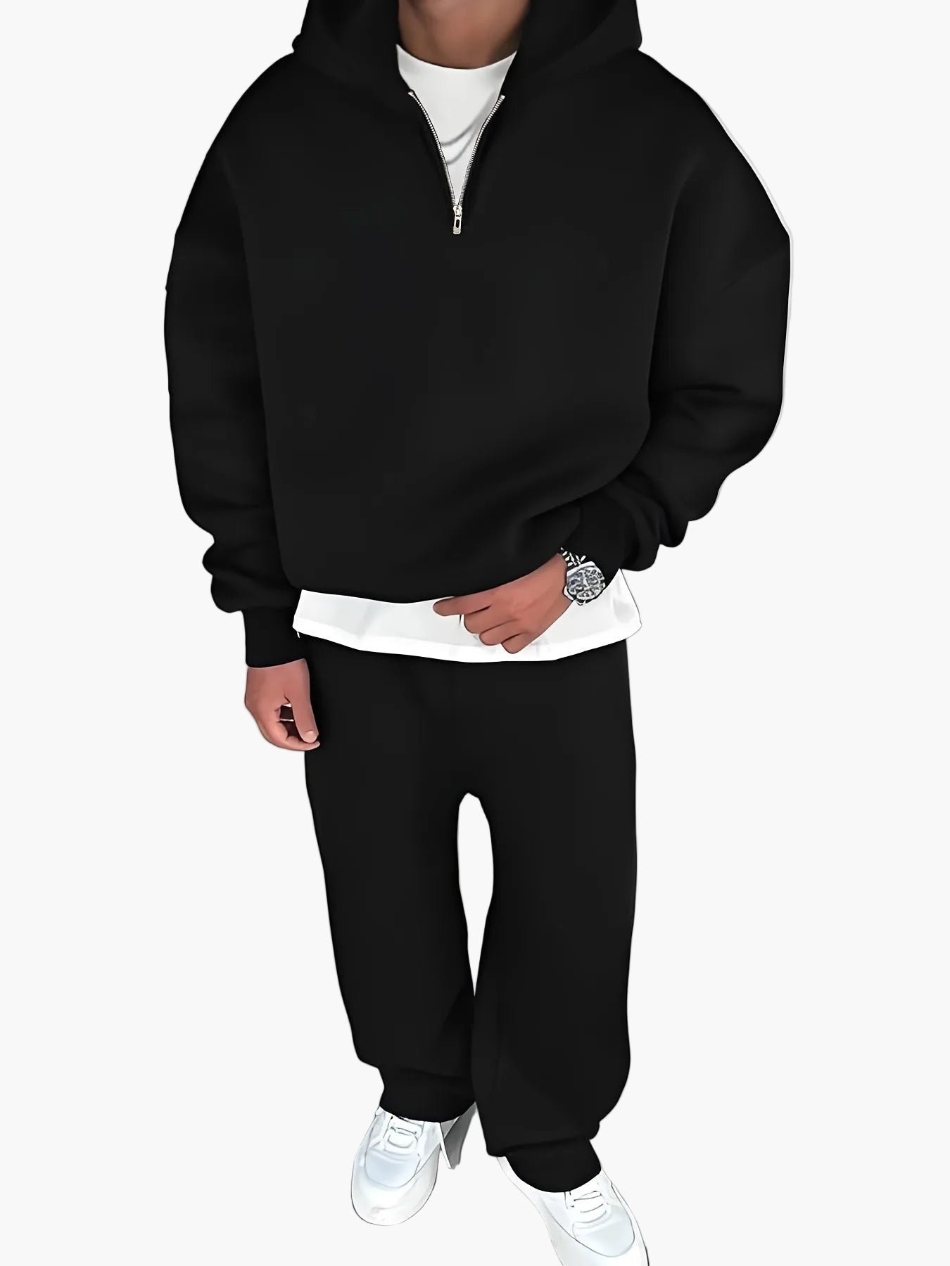 Ensemble décontracté pour homme avec sweat à capuche zippé et pantalon – Style urbain tendance pour automne/hiver