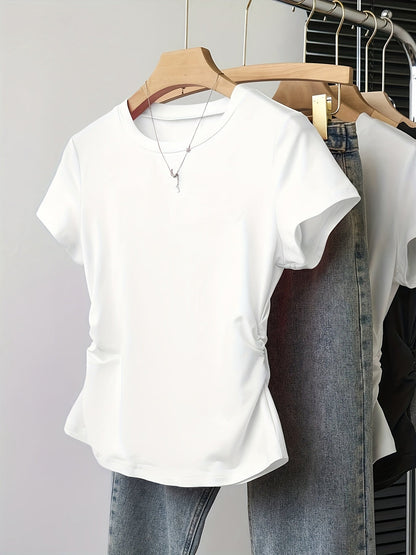 T-shirt basique femme style décontracté à manches courtes pour le quotidien