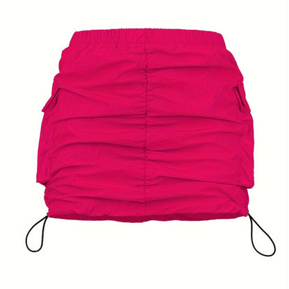 Jupe Mini Cargo Femme Style Urbain avec Fronces et Poches Utilitaires