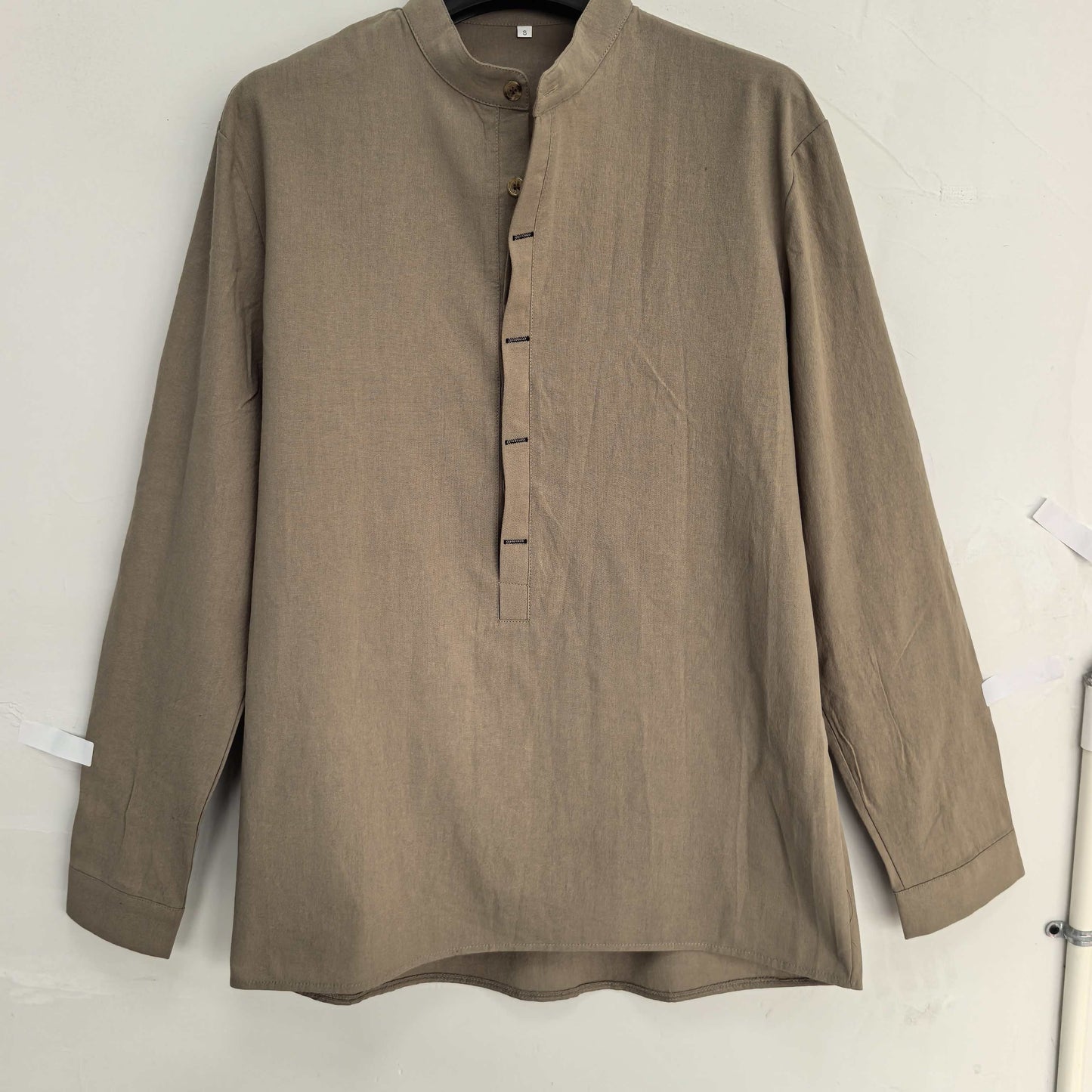 Langærmet Henley-skjorte til mænd i afslappet, smart Mao-krave-stil