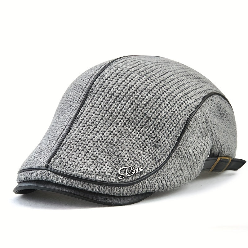Casquette béret plate tricotée homme avec bordure effet cuir