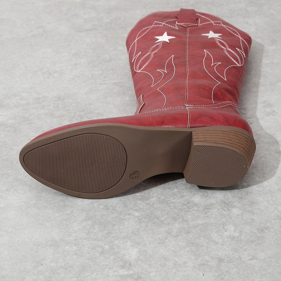 Bottes Western Rouge Femme style Cowboy avec étoiles brodées