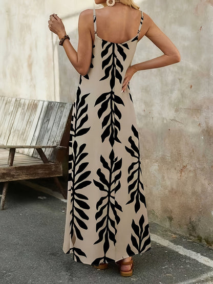 Abito lungo casual con motivo foglie da donna – Stile boho chic estivo