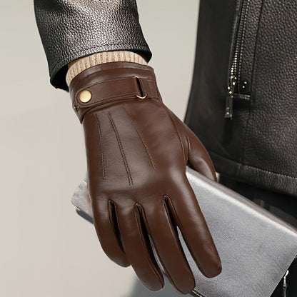 Gants d'hiver unisexe marron avec manchette tricotée et sangle réglable