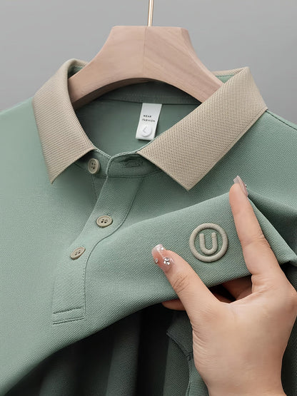Polo casual para hombre con cuello contrastante y logo bordado – estilo moderno y versátil