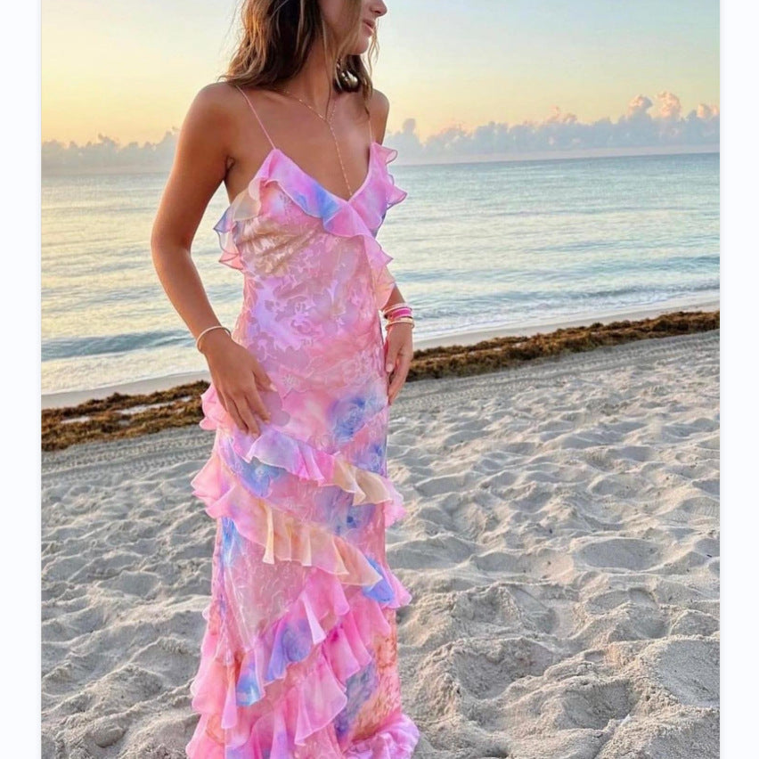 Robe Longue Femme Style Socialite Sexy pour Soirée ou Plage Sans Manches