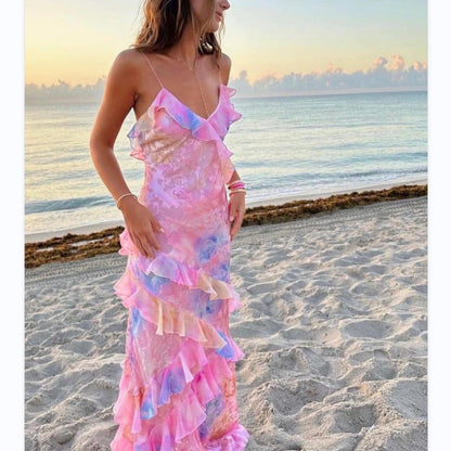 Robe Longue Femme Style Socialite Sexy pour Soirée ou Plage Sans Manches