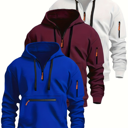 Sweat à Capuche Homme Zippé Mi-long avec Poche Kangourou et Manches Zippées