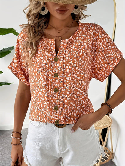 Chemisier Femme Élégant à Fleurs Boutonné Style Printanier Été