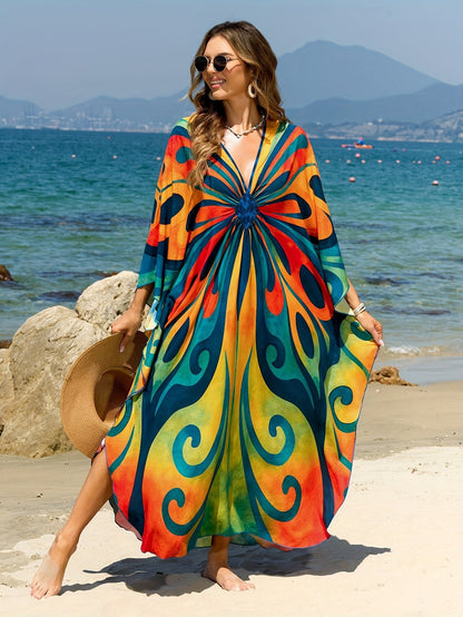 Lang caftan til kvinder i boheme-stil til strand og ferie