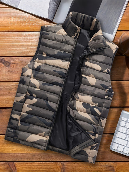 Doudoune sans manches homme matelassée motif camouflage vert militaire
