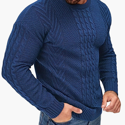 Jersey de punto trenzado para hombre estilo urbano casual – Mangas largas, elegante otoño/invierno