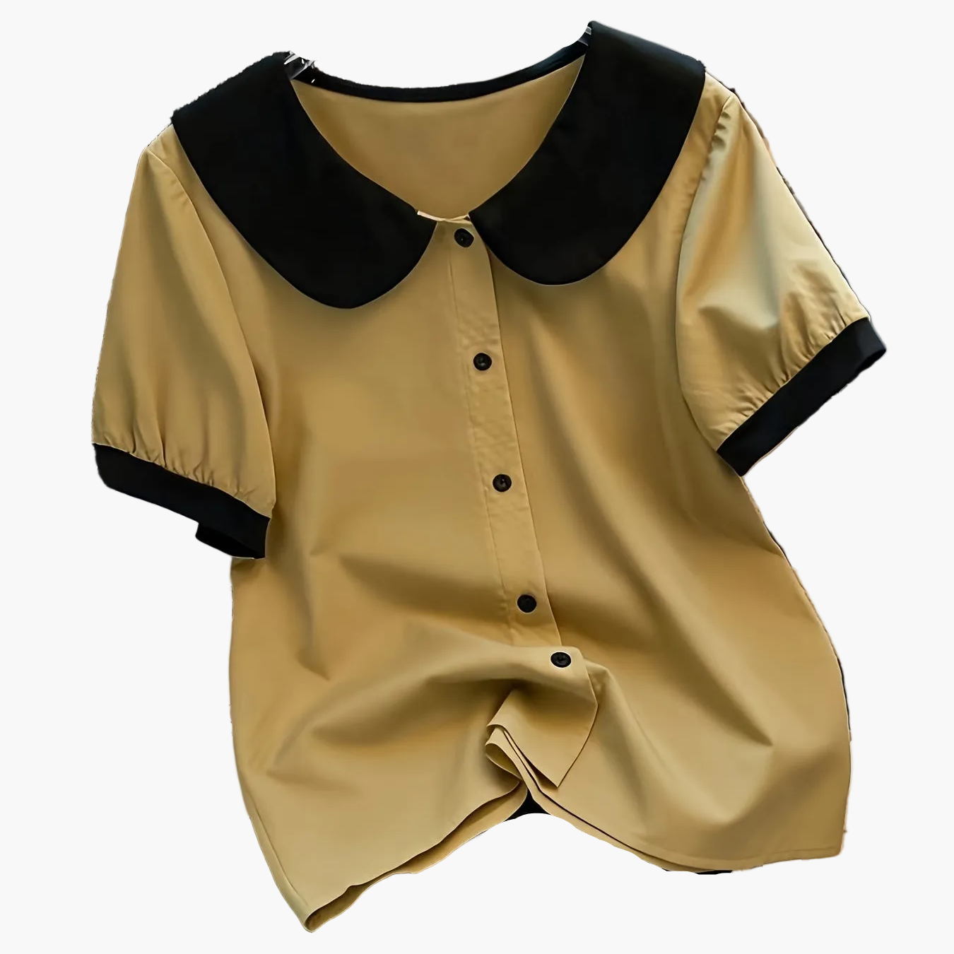 Blusa elegante para mujer con cuello Claudine estilo retro, mangas cortas, ideal para la oficina o salidas