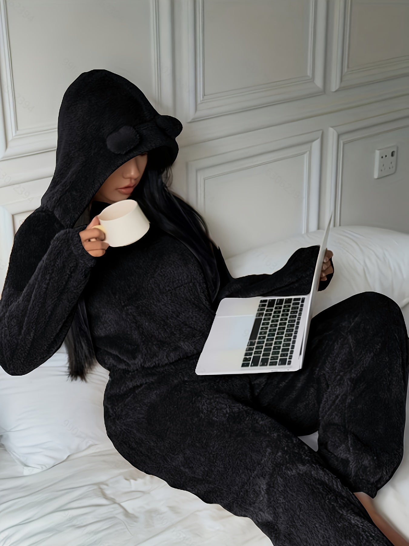 Ensemble d'intérieur Femme Doux à Capuche et Pantalon Large avec Oreilles