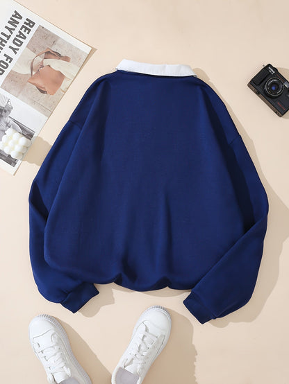Sweat-shirt col polo bleu marine avec motif "NEW YORK" devant