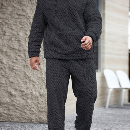 Ensemble Homme Doux Motif Chevrons Capuche Kaki Clair