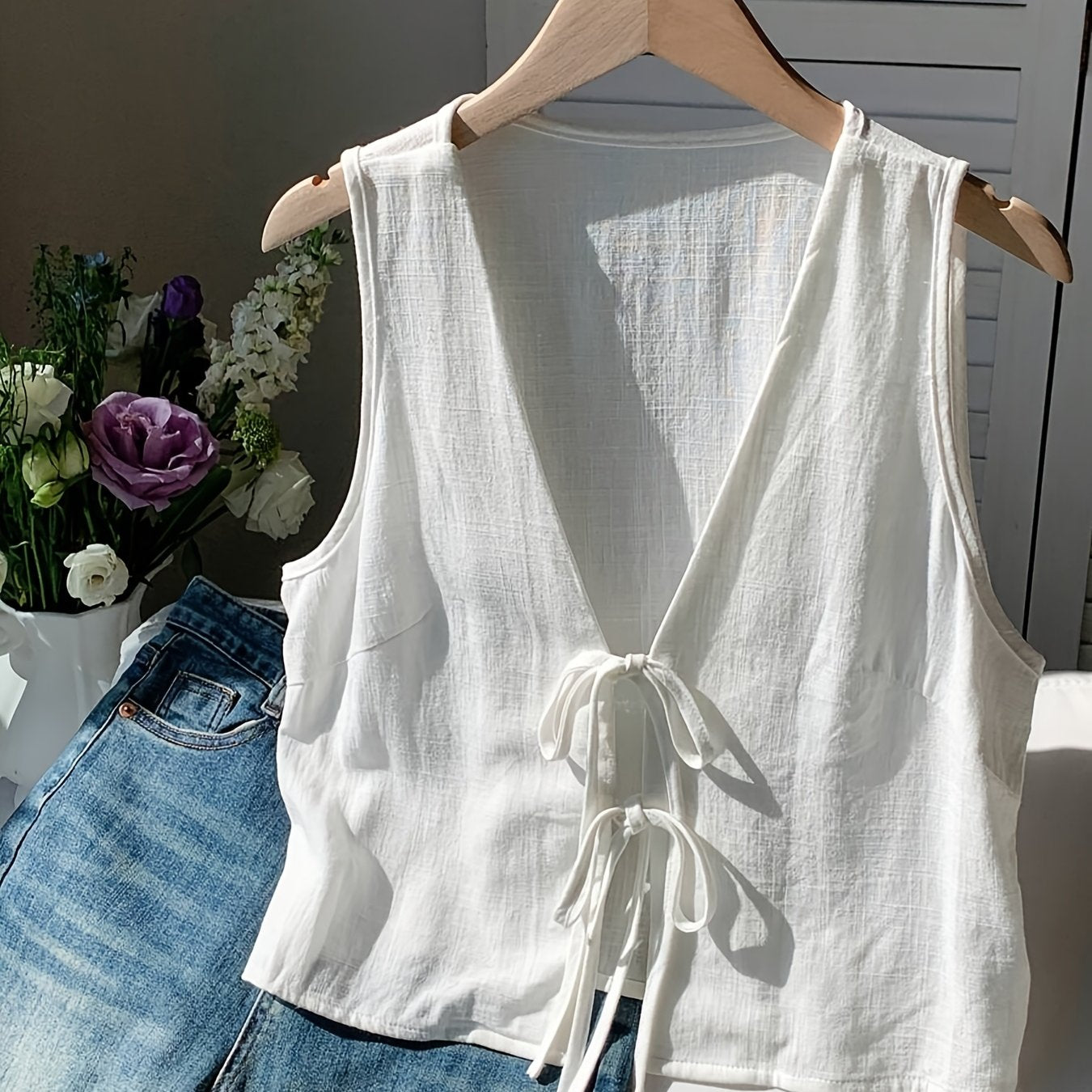 Gilet sans manches à nouer devant pour femme style décontracté chic