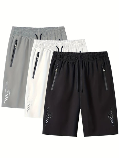 Short de sport décontracté pour homme avec poches zippées et motif géométrique