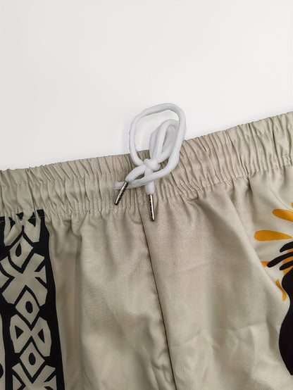 Shorts décontractés homme style artistique motif ethnique pour vacances et plage
