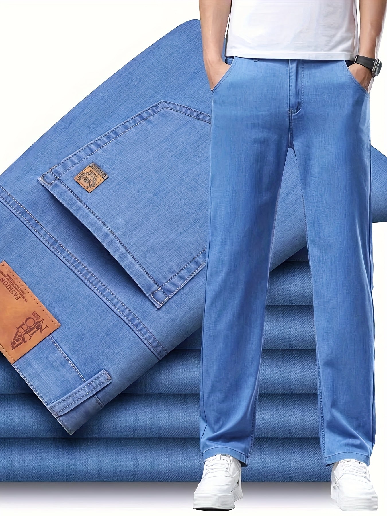 Herren-Jeanshose im Basisschnitt mit geradem Bein, ideal für den Sommer  