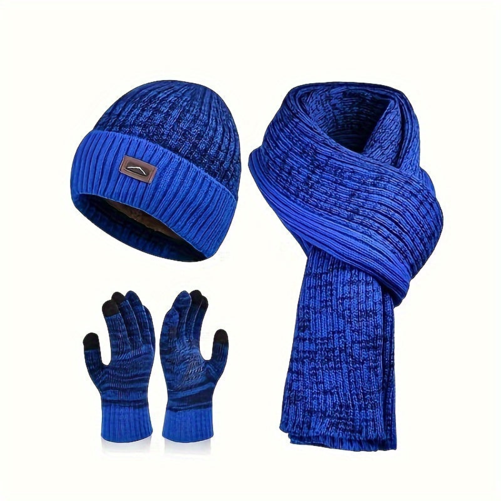 Ensemble hiver bonnet écharpe gants gris chiné tricot doublé polaire pour homme