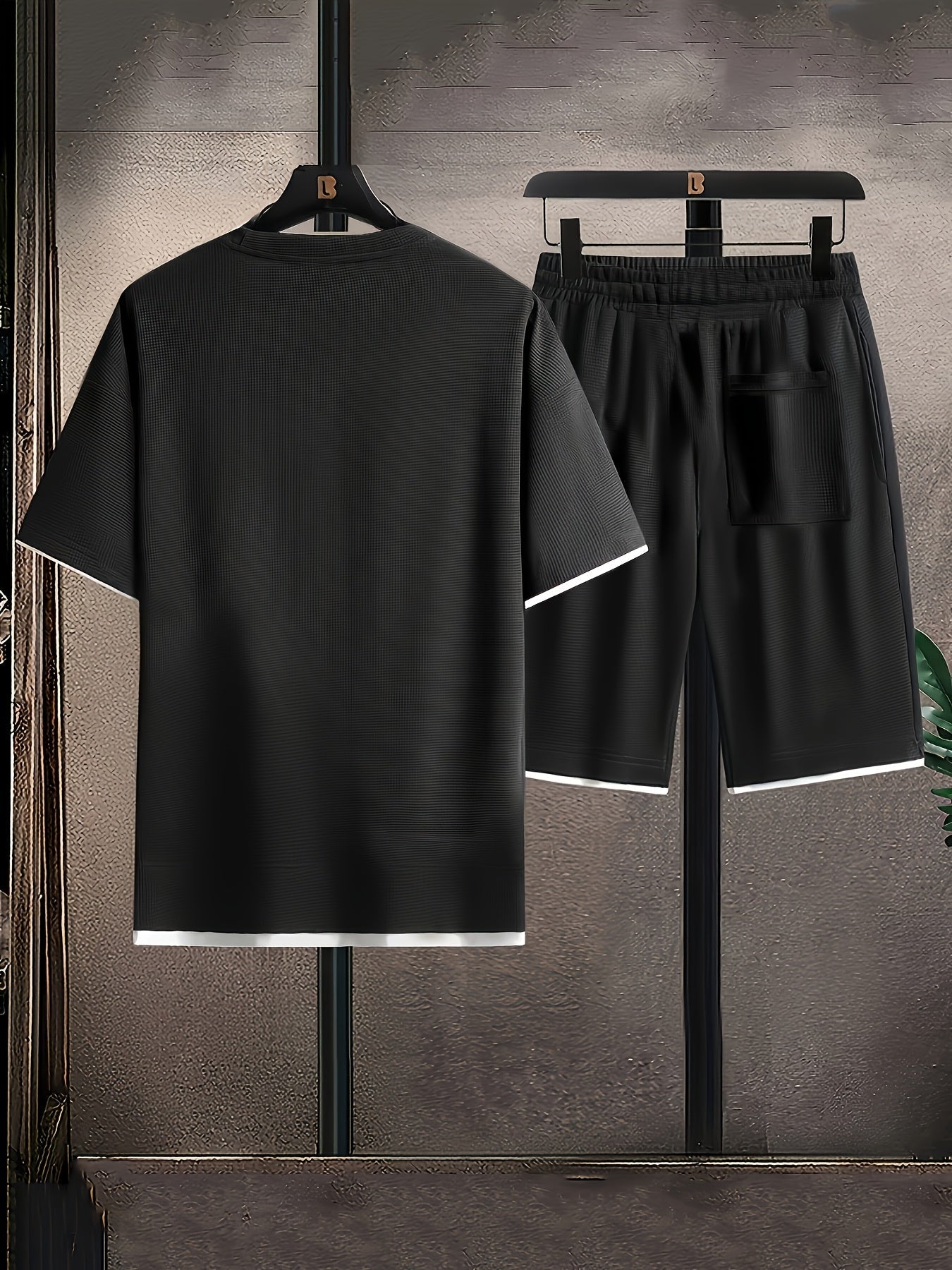 Men's casual sportswear style set, round neck, summer