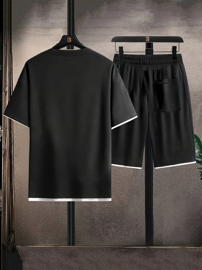 Men's casual sportswear style set, round neck, summer