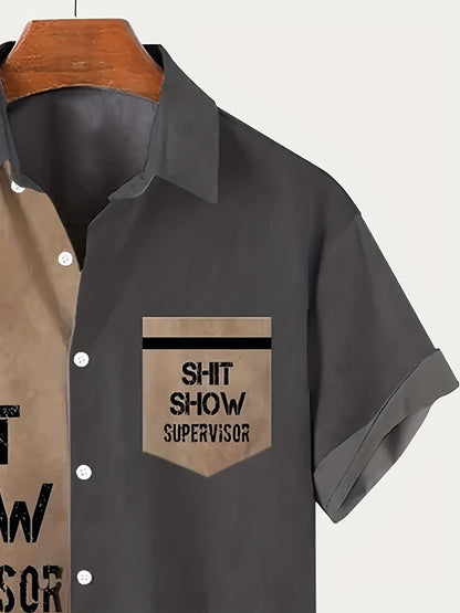 Chemise homme vintage humoristique manches courtes – Style superviseur « Shit Show », décontractée, été