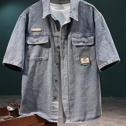 Koszula męska z krótkim rękawem w stylu miejskim vintage, casual