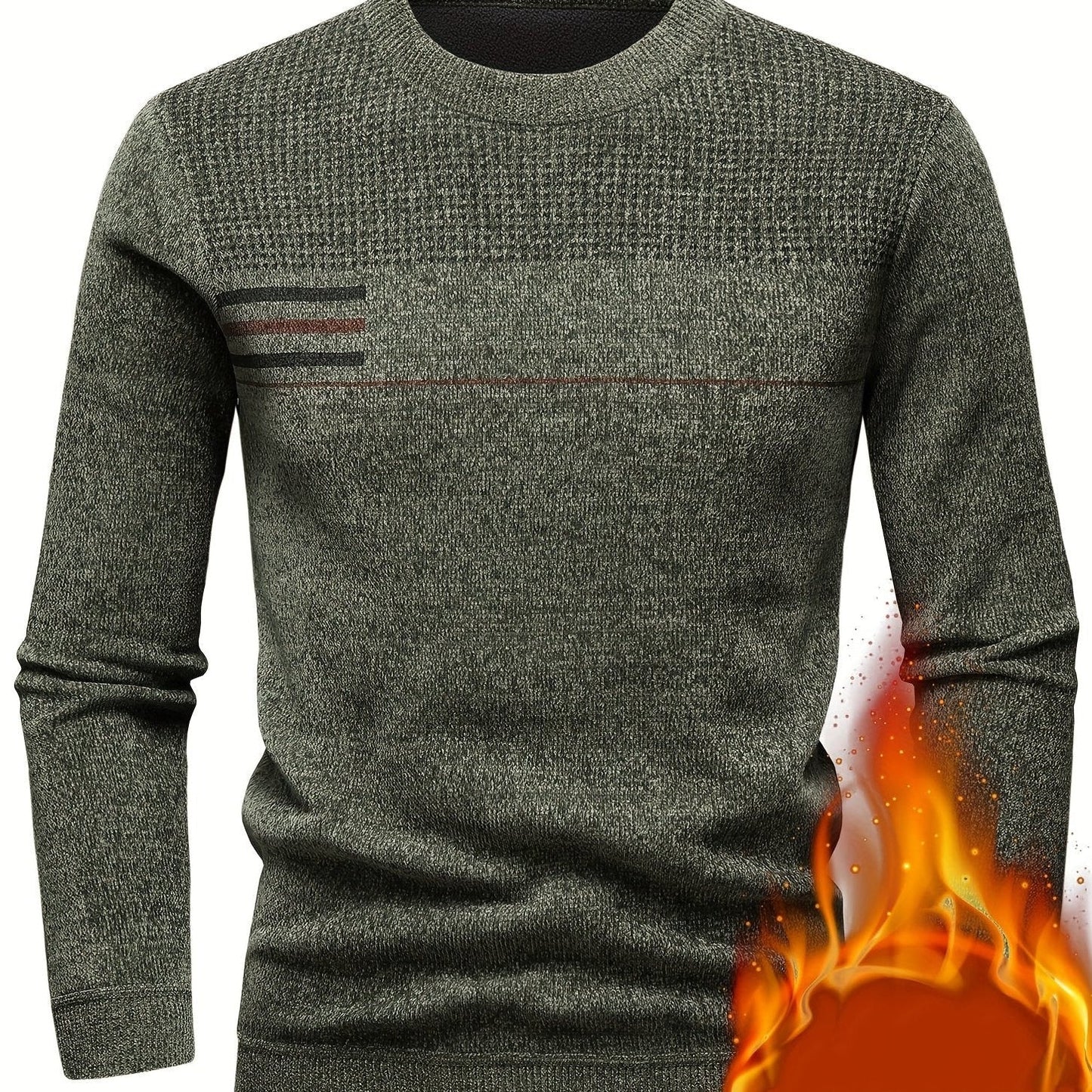 Pull Homme Col Rond Tricoté Maille Texturée Rayures Poitrine Manches Longues