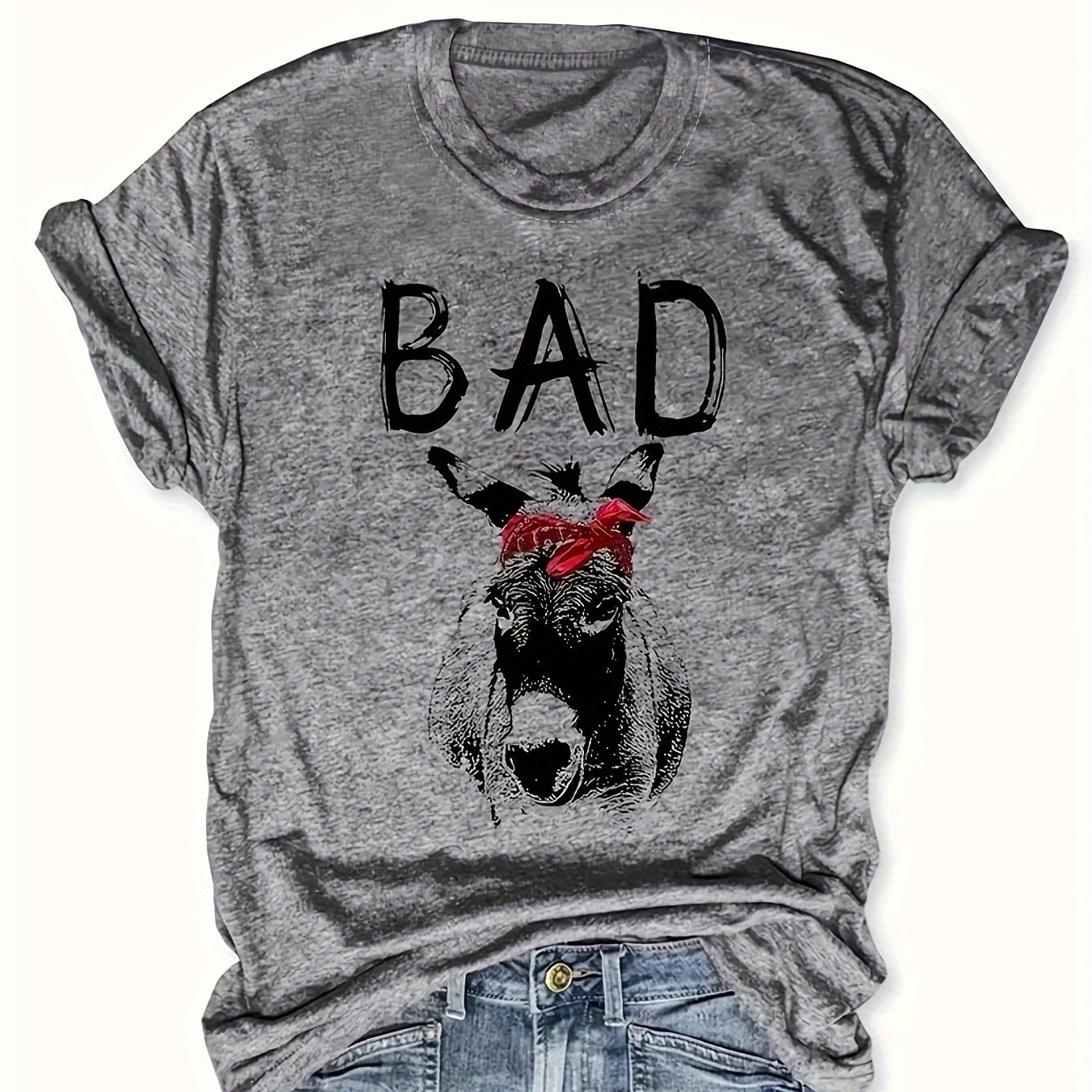 T-shirt graphique femme style rebelle avec motif âne et inscription humoristique