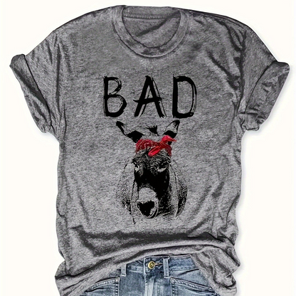 T-shirt graphique femme style rebelle avec motif âne et inscription humoristique