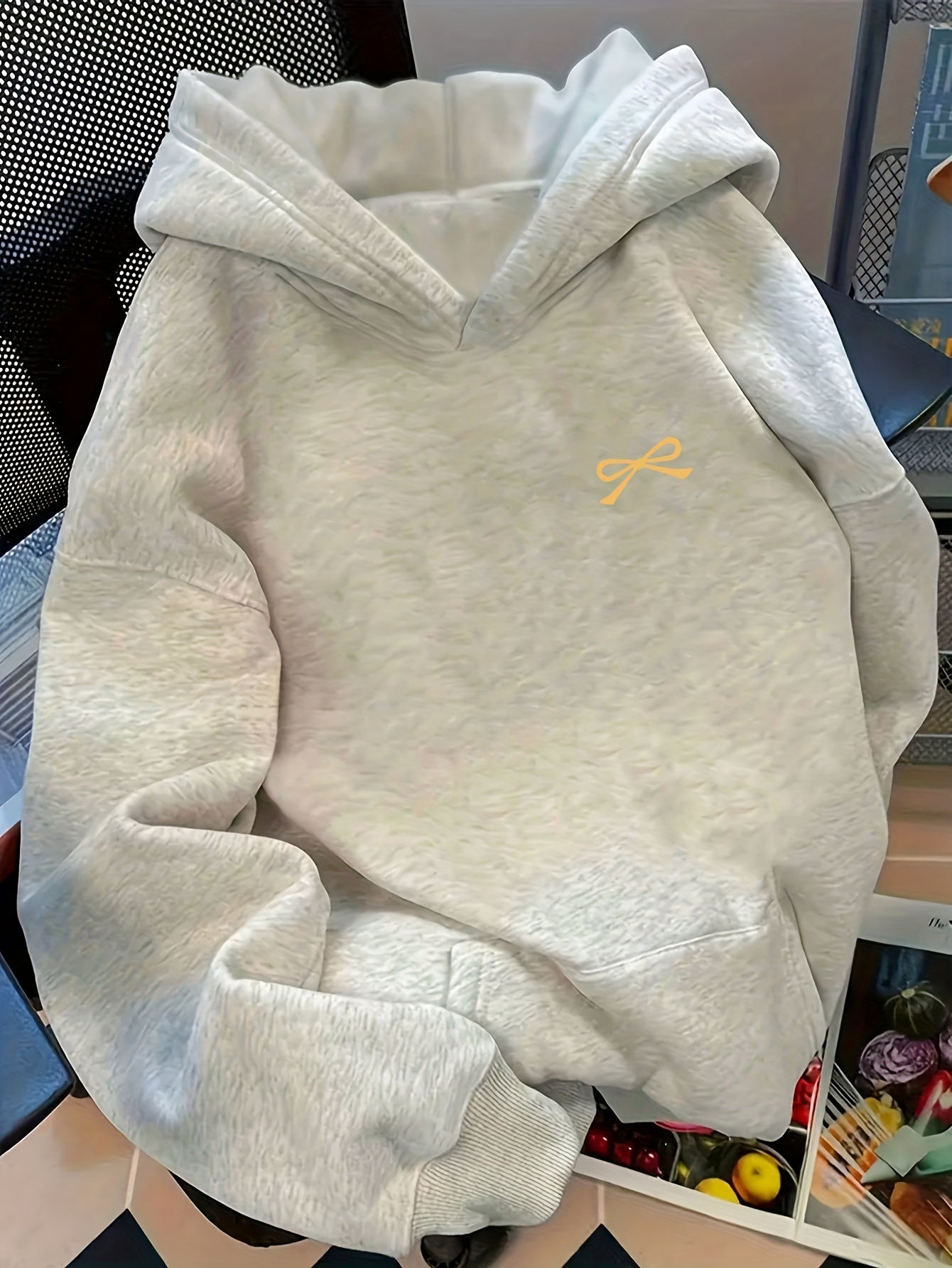 Women's Bow Embroidered Oversized Pullover Hoodie