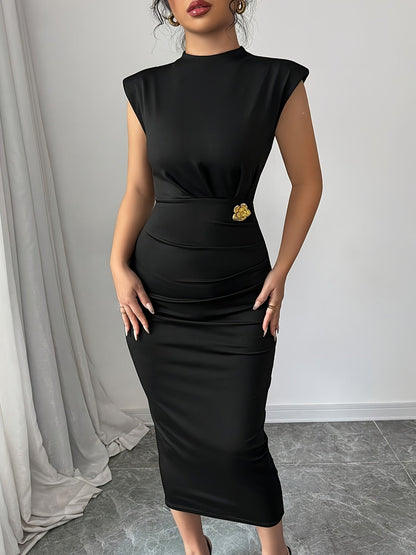 Elegante dames midilengte jurk in bodycon-stijl met hoge hals, voor avond of kantoor