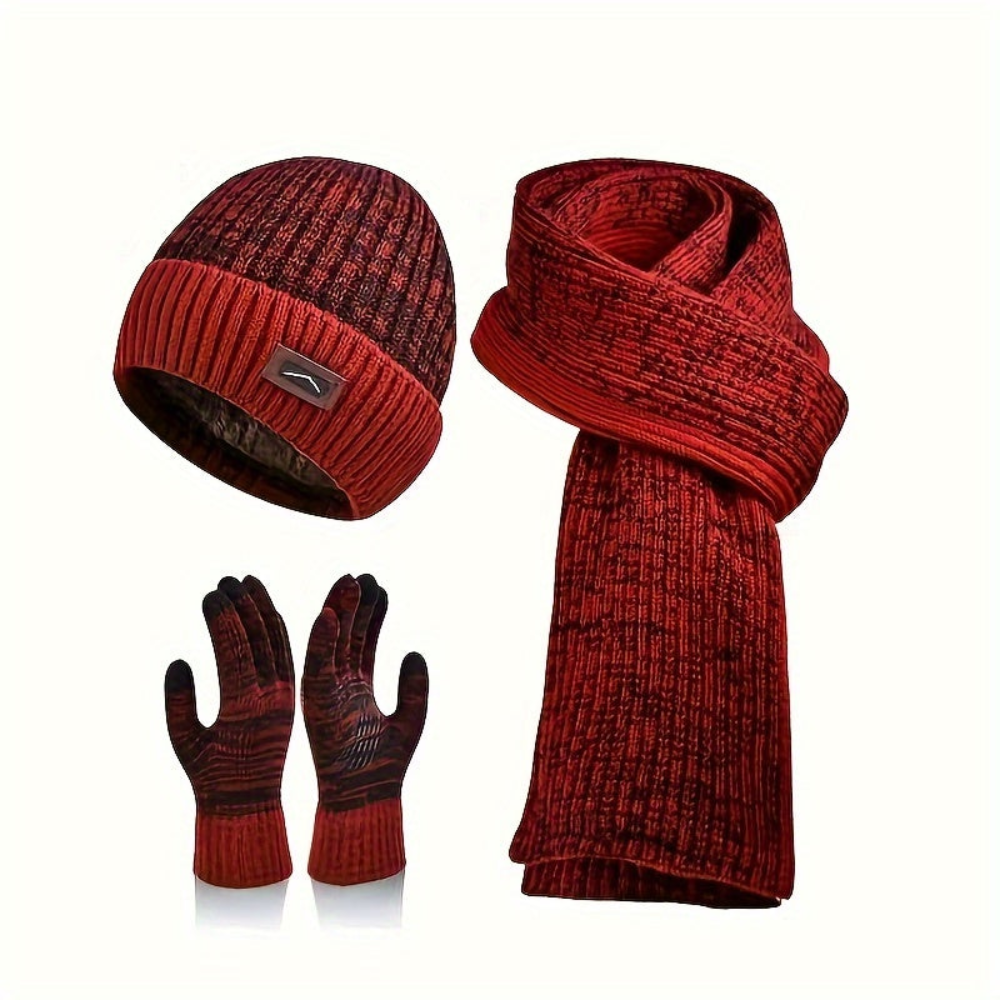 Ensemble hiver bonnet écharpe gants gris chiné tricot doublé polaire pour homme