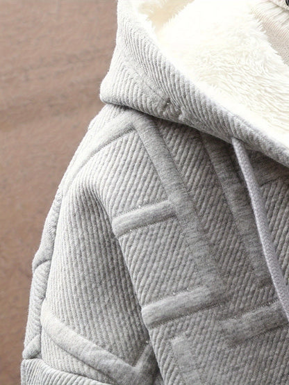 Veste à capuche doublée polaire Homme Noir motif texturé zippée