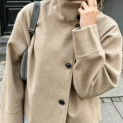 Veste courte femme col montant boutonnée décontractée couleur unie