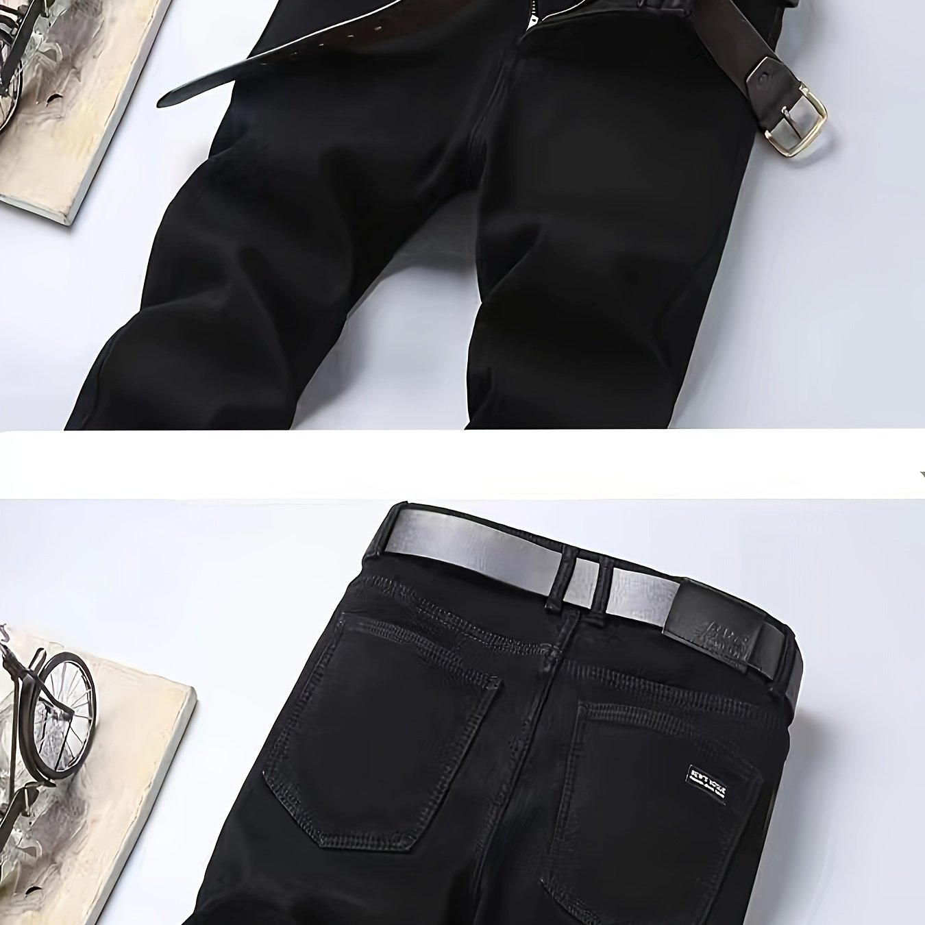 Pantalon Homme Noir Coupe Droite avec Ceinture Détachable Style Décontracté