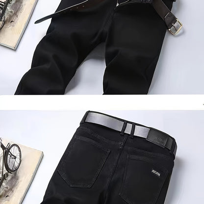 Pantalon Homme Noir Coupe Droite avec Ceinture Détachable Style Décontracté