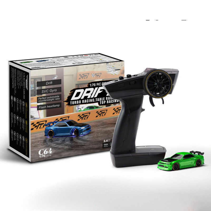 Voiture RC Drift 1:76 pour adultes et adolescents – Modèle C64, style turbo, idéale pour course sur table et drift
