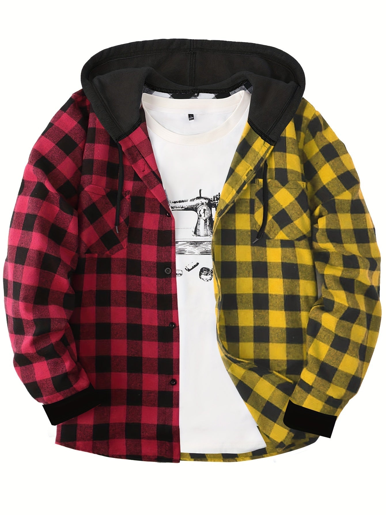 Chemise à carreaux homme à capuche amovible motif bûcheron