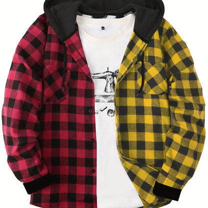 Chemise à carreaux homme à capuche amovible motif bûcheron