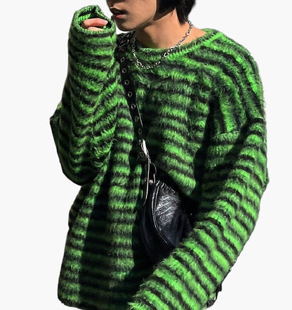 Herrtröja i streetwearstil med ränder, lös passform för höst och vinter