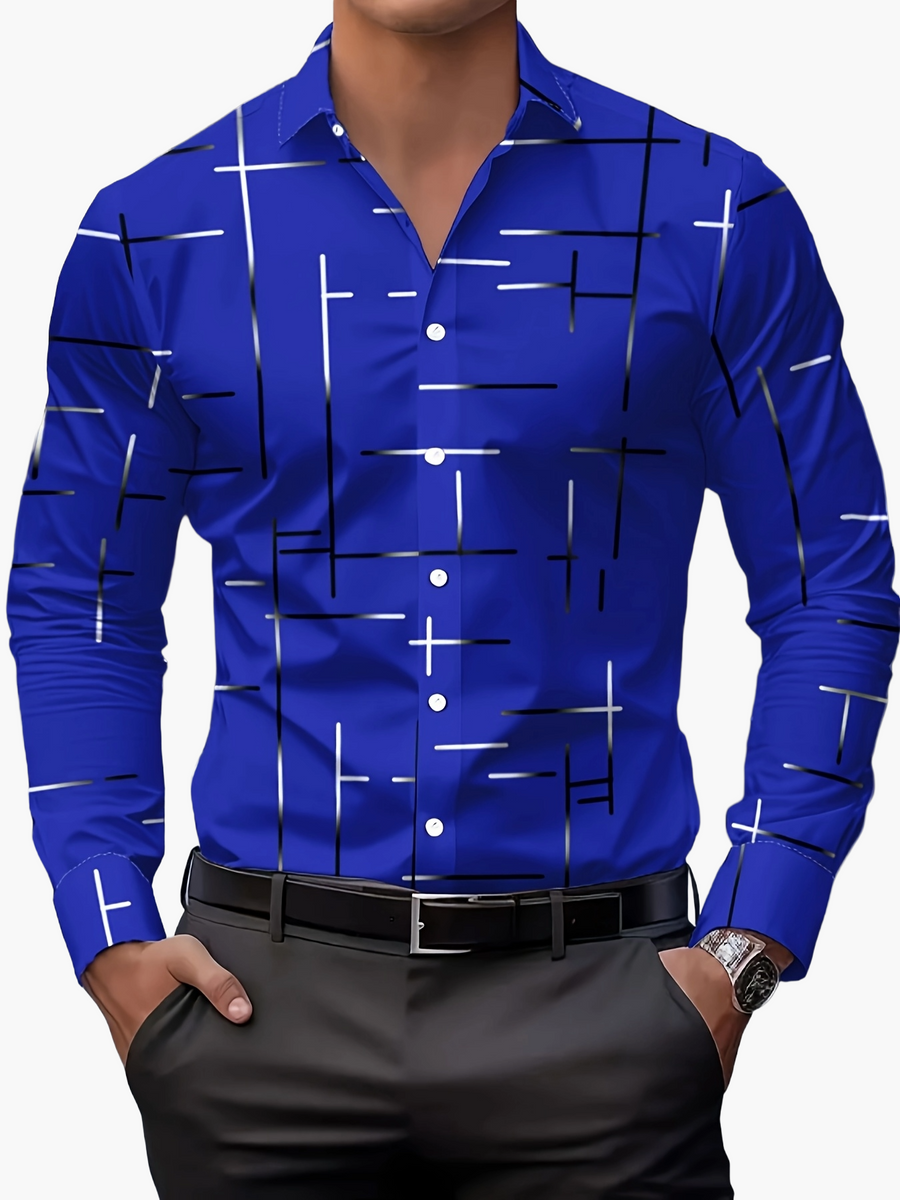Elegante herenoverhemd met grafisch patroon, casual business stijl, ideaal voor lente en herfst